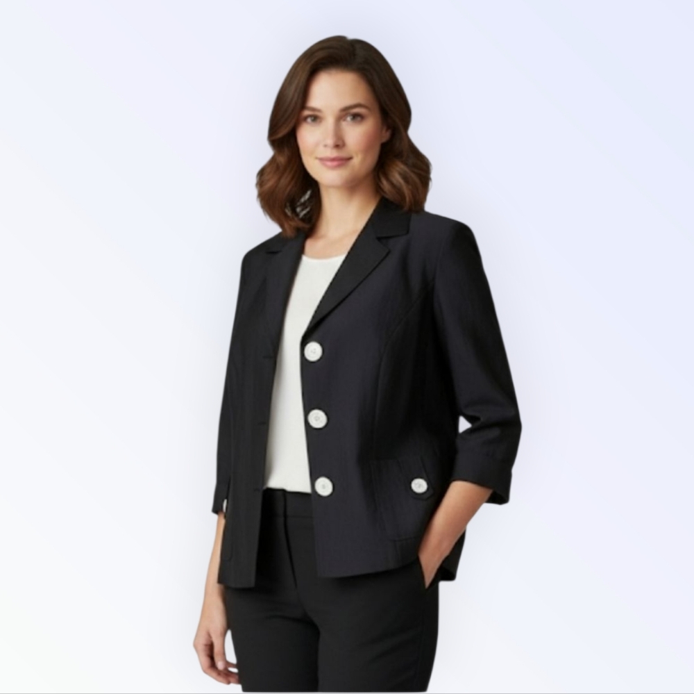 Lafayette 148 New York Black Three-Button Cropped Blazer